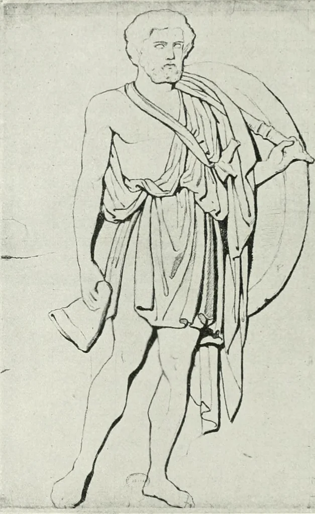 An illustration from Histoire du costume antique d'après des études sur le modèle vivant, 1922, leaf 61