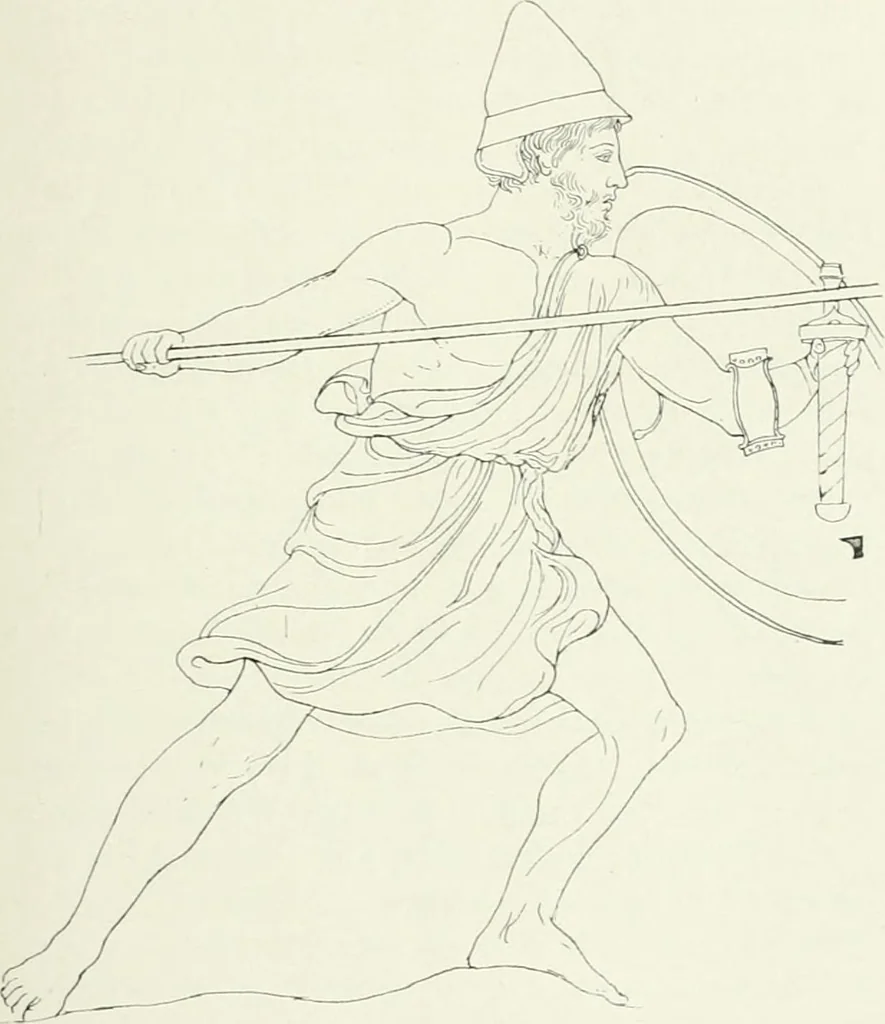 An illustration from Histoire du costume antique d'après des études sur le modèle vivant, 1922, leaf 70