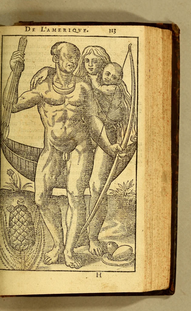 An illustration from Histoire d'un voyage faict en la terre du Bresil, autrement dite Amerique. : Contenant la nauigation, & choses remarquables, veuës sur mer par l'auteur. Le comportement de Villegagnon en ce pays-la. Les moeurs & façons de viure estranges des sauuages bresiliens: auec vn colloque de leur langage. Ensemble la description de plusieurs animaux, arbres, herbes, & autres choses singulieres, & du tout inconnues par-deçà: dont on verra les sommaires des chapitres au commencement du liure., 1585, leaf 183