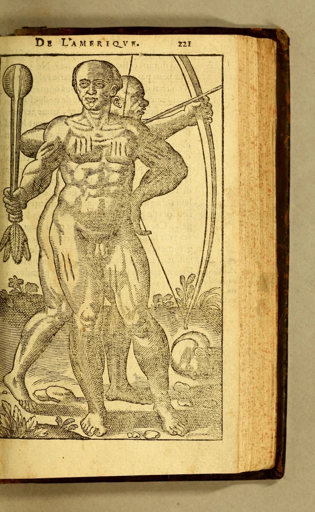 An illustration from Histoire d'un voyage faict en la terre du Bresil, autrement dite Amerique. : Contenant la nauigation, & choses remarquables, veuës sur mer par l'auteur. Le comportement de Villegagnon en ce pays-la. Les moeurs & façons de viure estranges des sauuages bresiliens: auec vn colloque de leur langage. Ensemble la description de plusieurs animaux, arbres, herbes, & autres choses singulieres, & du tout inconnues par-deçà: dont on verra les sommaires des chapitres au commencement du liure., 1585, leaf 291