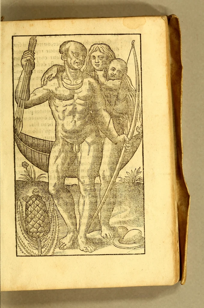 An illustration from Histoire d'un voyage fait en la terre du Bresil, autrement dite Amerique. : Contenant la nauigation, & choses remarquables, veuës sur mer par l'aucteur: le comportement de Villegagnon, en ce païs là. Les meurs [sic] & façons de viure estranges des sauuages ameriquains: auec vn colloque de leur langage. Ensemble la description de plusieurs animaux, arbres, herbes, & autres choses singulieres, & du tout inconues par deça, dont on verra les sommaires des chapitres au commencement du liure. Non encores mis en lumiere, pour les causes contenues en la preface., 1578, leaf 173