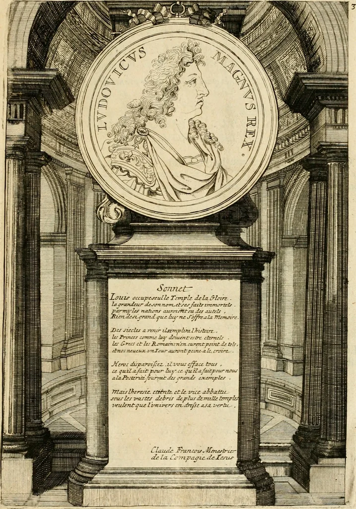 An illustration from Histoire du roy Louis le Grand, par les medailles, emblêmes, deuises, jettons, inscriptions, armoiries, et autres monumens publics, 1691, leaf 10