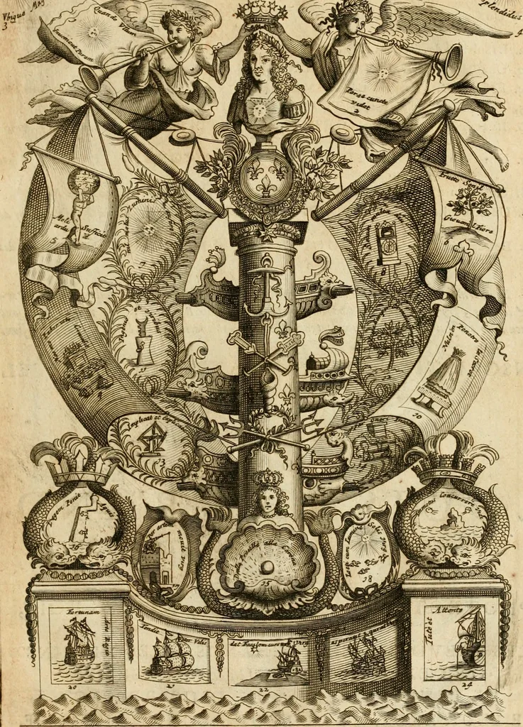 An illustration from Histoire du roy Louis le Grand, par les medailles, emblêmes, deuises, jettons, inscriptions, armoiries, et autres monumens publics, 1691, leaf 100