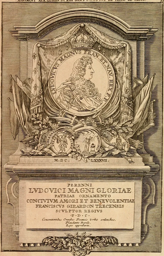An illustration from Histoire du roy Louis le Grand, par les medailles, emblêmes, deuises, jettons, inscriptions, armoiries, et autres monumens publics, 1691, leaf 110