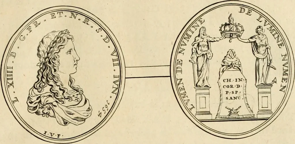 An illustration from Histoire du roy Louis le Grand, par les medailles, emblêmes, deuises, jettons, inscriptions, armoiries, et autres monumens publics, 1691, leaf 16