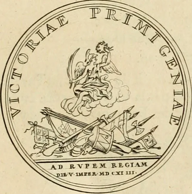 An illustration from Histoire du roy Louis le Grand, par les medailles, emblêmes, deuises, jettons, inscriptions, armoiries, et autres monumens publics, 1691, leaf 16