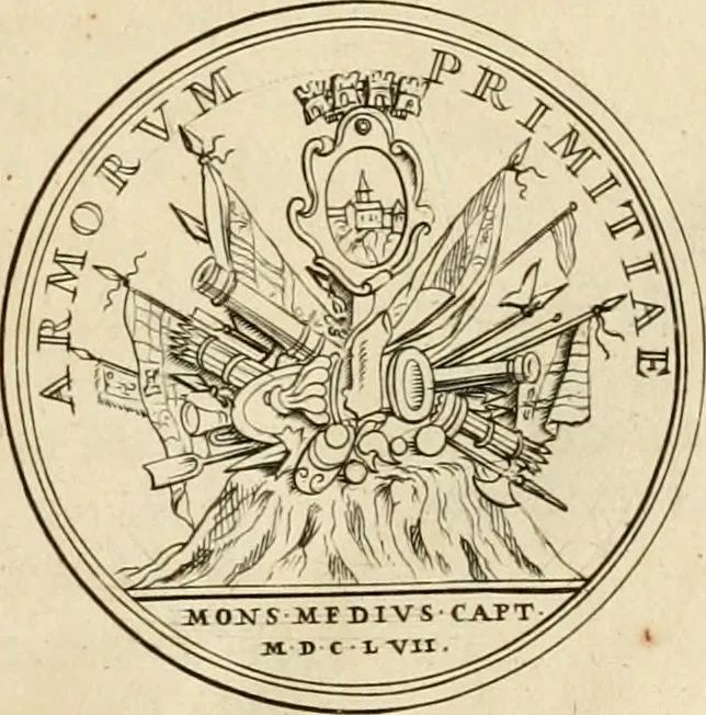 An illustration from Histoire du roy Louis le Grand, par les medailles, emblêmes, deuises, jettons, inscriptions, armoiries, et autres monumens publics, 1691, leaf 16