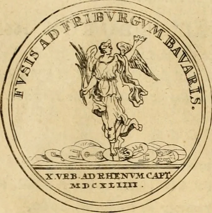 An illustration from Histoire du roy Louis le Grand, par les medailles, emblêmes, deuises, jettons, inscriptions, armoiries, et autres monumens publics, 1691, leaf 18