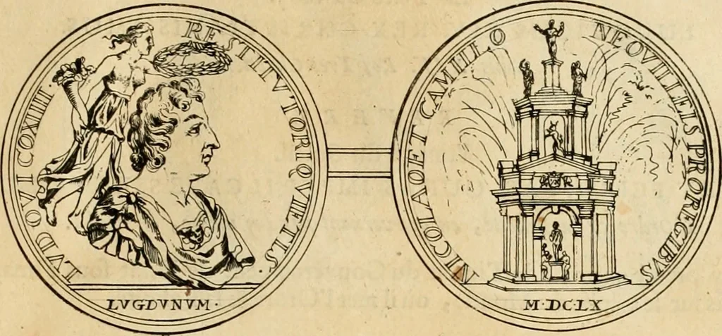 An illustration from Histoire du roy Louis le Grand, par les medailles, emblêmes, deuises, jettons, inscriptions, armoiries, et autres monumens publics, 1691, leaf 22