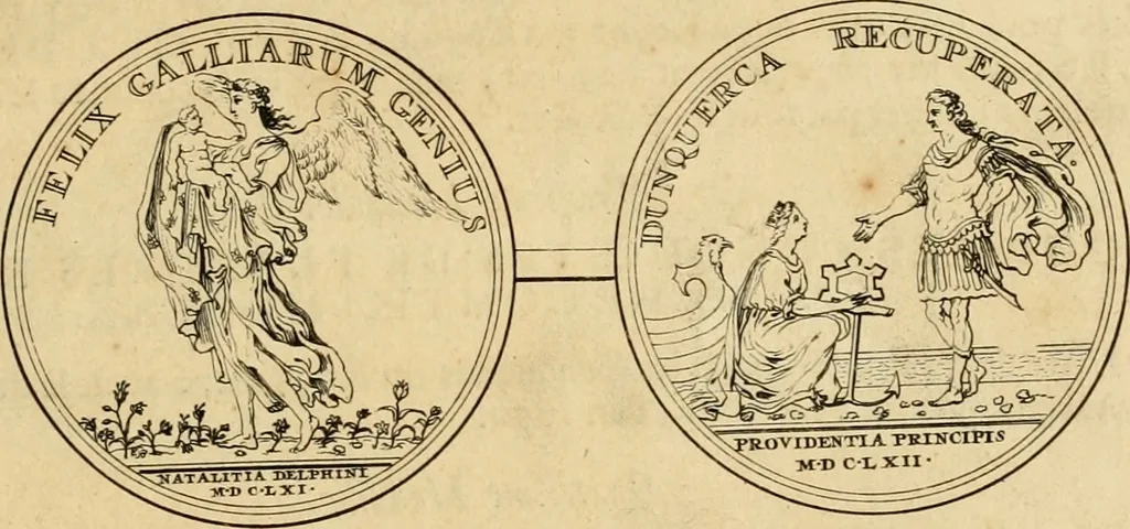 An illustration from Histoire du roy Louis le Grand, par les medailles, emblêmes, deuises, jettons, inscriptions, armoiries, et autres monumens publics, 1691, leaf 24