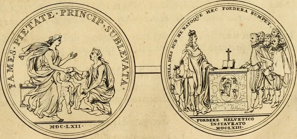 An illustration from Histoire du roy Louis le Grand, par les medailles, emblêmes, deuises, jettons, inscriptions, armoiries, et autres monumens publics, 1691, leaf 24