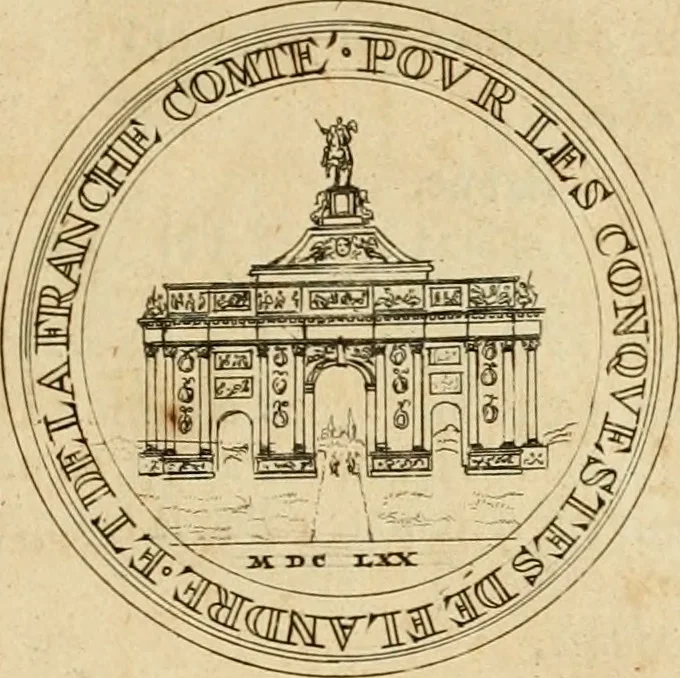 An illustration from Histoire du roy Louis le Grand, par les medailles, emblêmes, deuises, jettons, inscriptions, armoiries, et autres monumens publics, 1691, leaf 26