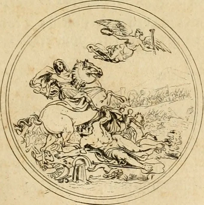 An illustration from Histoire du roy Louis le Grand, par les medailles, emblêmes, deuises, jettons, inscriptions, armoiries, et autres monumens publics, 1691, leaf 26
