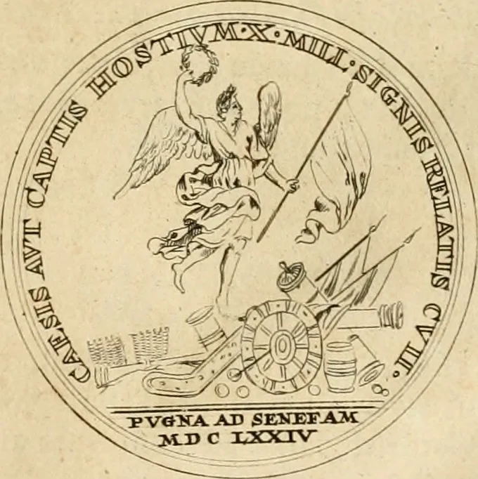 An illustration from Histoire du roy Louis le Grand, par les medailles, emblêmes, deuises, jettons, inscriptions, armoiries, et autres monumens publics, 1691, leaf 26