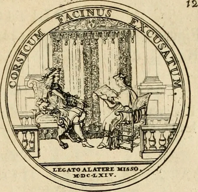 An illustration from Histoire du roy Louis le Grand, par les medailles, emblêmes, deuises, jettons, inscriptions, armoiries, et autres monumens publics, 1691, leaf 28