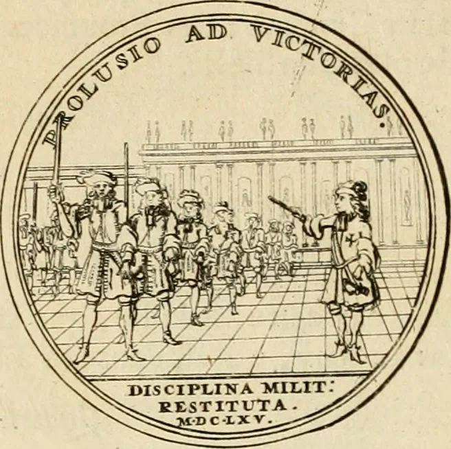An illustration from Histoire du roy Louis le Grand, par les medailles, emblêmes, deuises, jettons, inscriptions, armoiries, et autres monumens publics, 1691, leaf 28