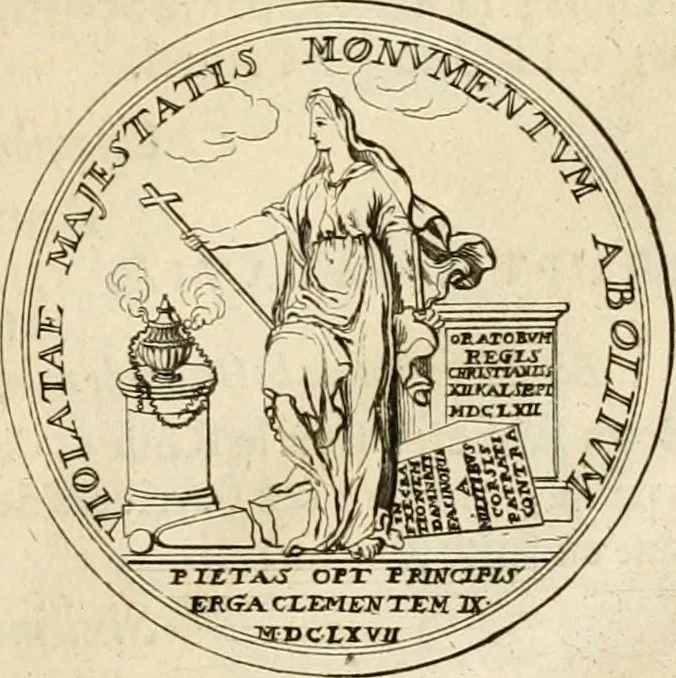 An illustration from Histoire du roy Louis le Grand, par les medailles, emblêmes, deuises, jettons, inscriptions, armoiries, et autres monumens publics, 1691, leaf 30
