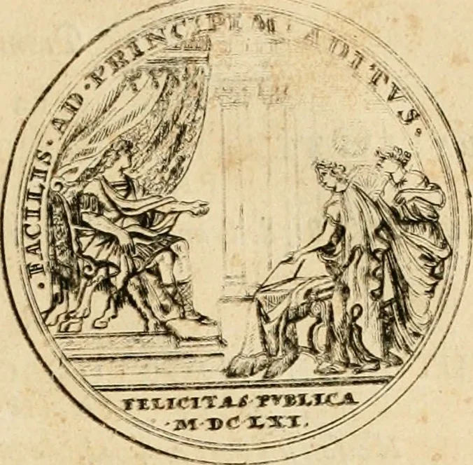 An illustration from Histoire du roy Louis le Grand, par les medailles, emblêmes, deuises, jettons, inscriptions, armoiries, et autres monumens publics, 1691, leaf 32
