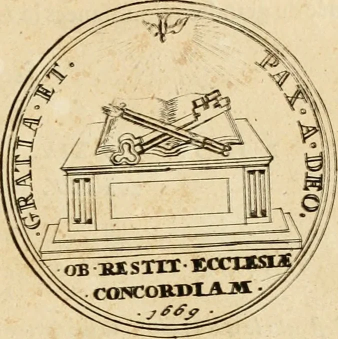 An illustration from Histoire du roy Louis le Grand, par les medailles, emblêmes, deuises, jettons, inscriptions, armoiries, et autres monumens publics, 1691, leaf 32