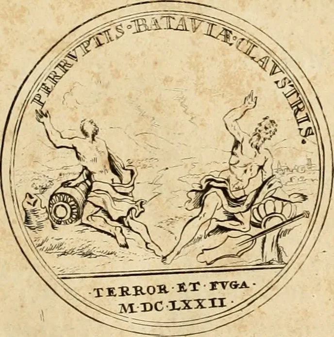 An illustration from Histoire du roy Louis le Grand, par les medailles, emblêmes, deuises, jettons, inscriptions, armoiries, et autres monumens publics, 1691, leaf 32