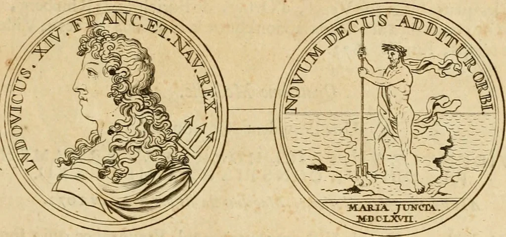 An illustration from Histoire du roy Louis le Grand, par les medailles, emblêmes, deuises, jettons, inscriptions, armoiries, et autres monumens publics, 1691, leaf 34