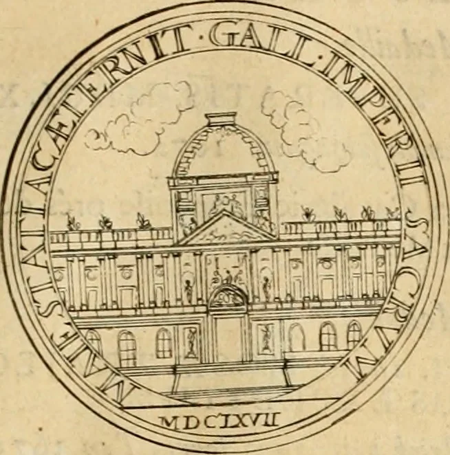An illustration from Histoire du roy Louis le Grand, par les medailles, emblêmes, deuises, jettons, inscriptions, armoiries, et autres monumens publics, 1691, leaf 36