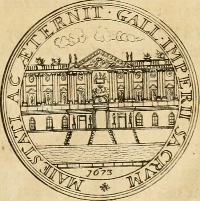 An illustration from Histoire du roy Louis le Grand, par les medailles, emblêmes, deuises, jettons, inscriptions, armoiries, et autres monumens publics, 1691, leaf 36