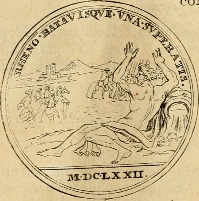 An illustration from Histoire du roy Louis le Grand, par les medailles, emblêmes, deuises, jettons, inscriptions, armoiries, et autres monumens publics, 1691, leaf 38