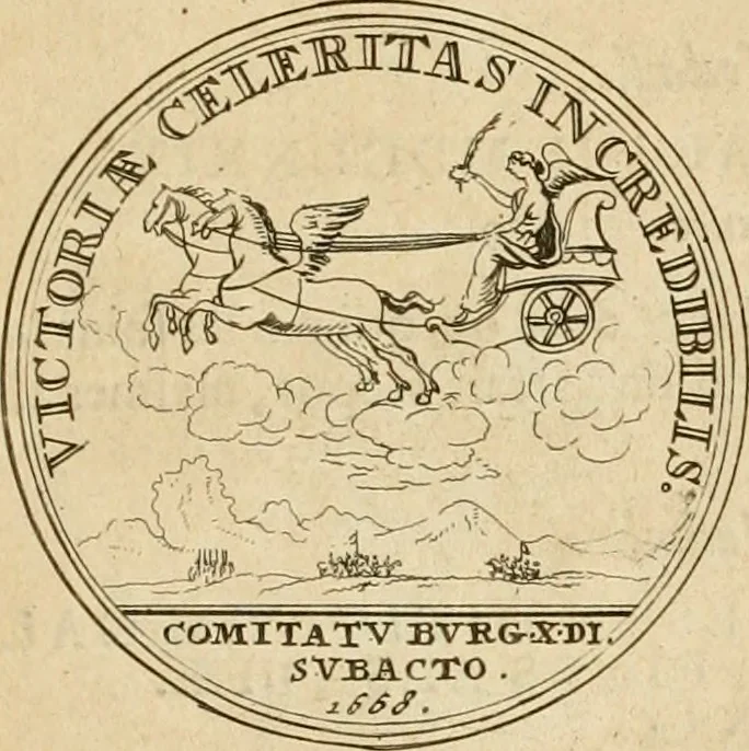An illustration from Histoire du roy Louis le Grand, par les medailles, emblêmes, deuises, jettons, inscriptions, armoiries, et autres monumens publics, 1691, leaf 40