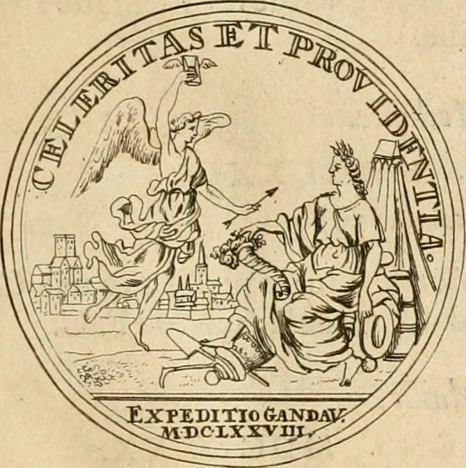 An illustration from Histoire du roy Louis le Grand, par les medailles, emblêmes, deuises, jettons, inscriptions, armoiries, et autres monumens publics, 1691, leaf 40