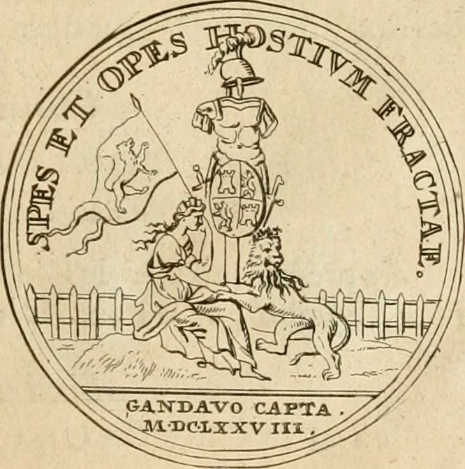 An illustration from Histoire du roy Louis le Grand, par les medailles, emblêmes, deuises, jettons, inscriptions, armoiries, et autres monumens publics, 1691, leaf 40