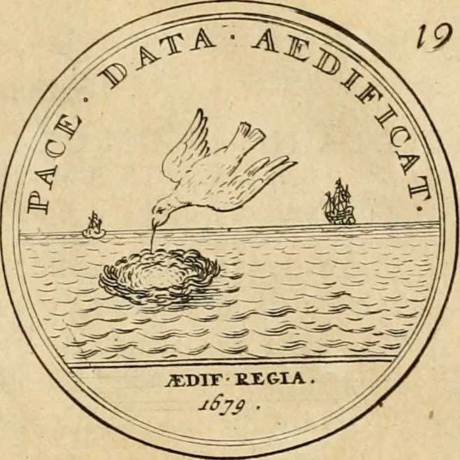 An illustration from Histoire du roy Louis le Grand, par les medailles, emblêmes, deuises, jettons, inscriptions, armoiries, et autres monumens publics, 1691, leaf 42