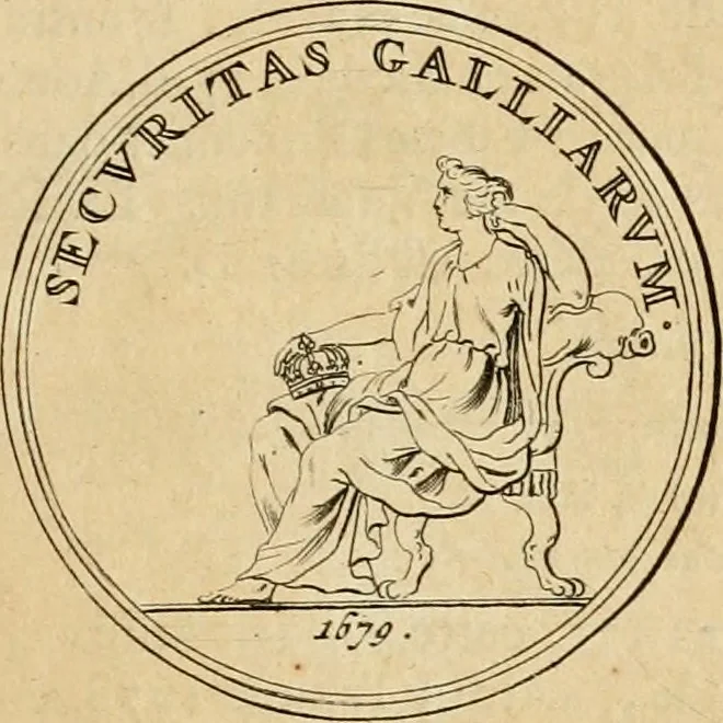 An illustration from Histoire du roy Louis le Grand, par les medailles, emblêmes, deuises, jettons, inscriptions, armoiries, et autres monumens publics, 1691, leaf 42