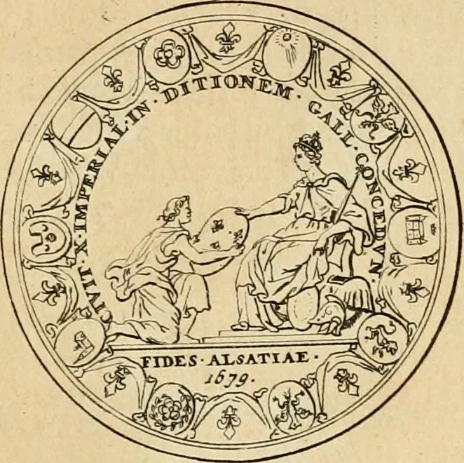 An illustration from Histoire du roy Louis le Grand, par les medailles, emblêmes, deuises, jettons, inscriptions, armoiries, et autres monumens publics, 1691, leaf 42