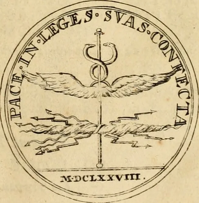 An illustration from Histoire du roy Louis le Grand, par les medailles, emblêmes, deuises, jettons, inscriptions, armoiries, et autres monumens publics, 1691, leaf 44