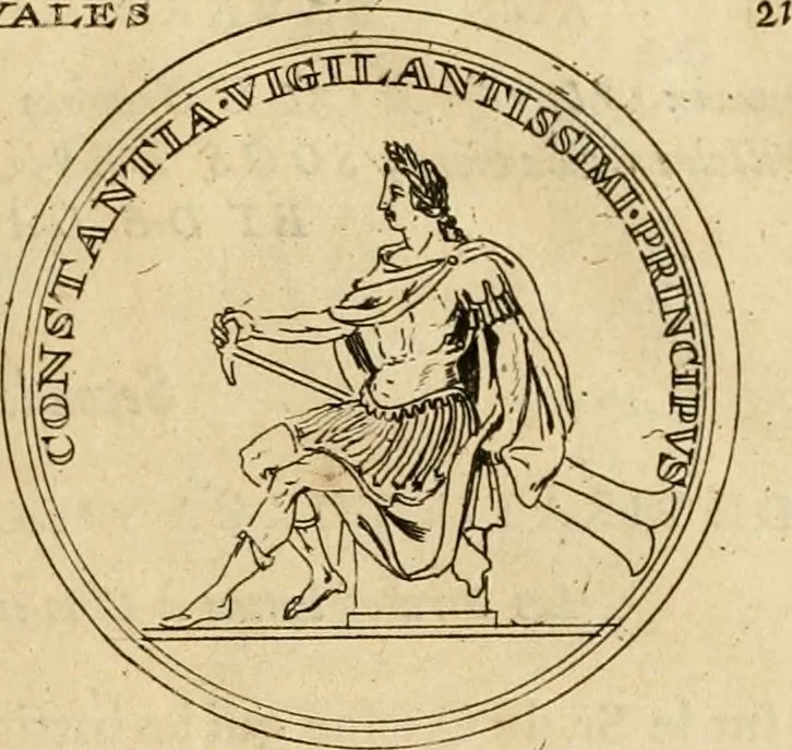 An illustration from Histoire du roy Louis le Grand, par les medailles, emblêmes, deuises, jettons, inscriptions, armoiries, et autres monumens publics, 1691, leaf 46