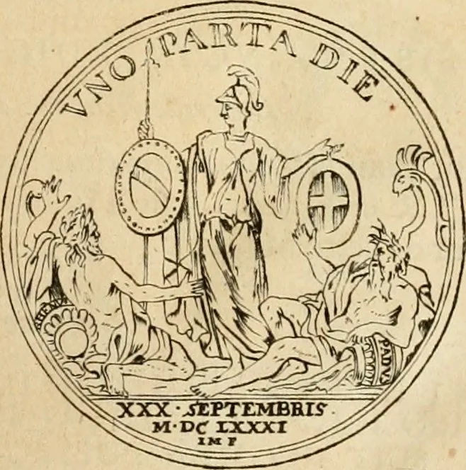 An illustration from Histoire du roy Louis le Grand, par les medailles, emblêmes, deuises, jettons, inscriptions, armoiries, et autres monumens publics, 1691, leaf 48