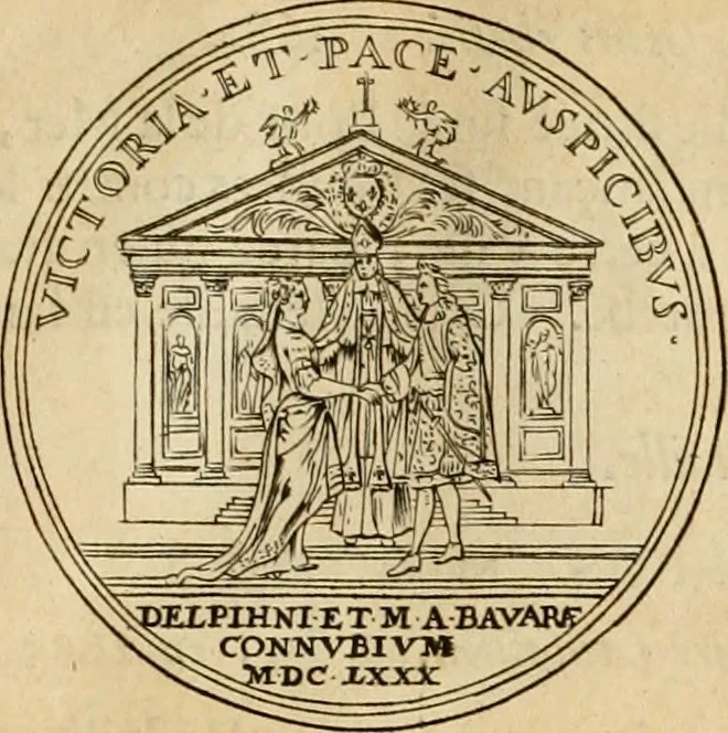 An illustration from Histoire du roy Louis le Grand, par les medailles, emblêmes, deuises, jettons, inscriptions, armoiries, et autres monumens publics, 1691, leaf 48