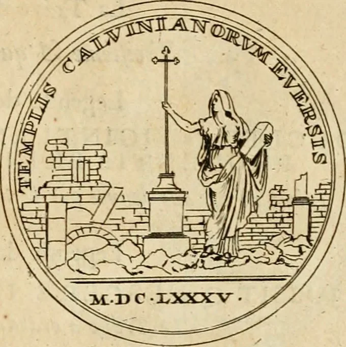 An illustration from Histoire du roy Louis le Grand, par les medailles, emblêmes, deuises, jettons, inscriptions, armoiries, et autres monumens publics, 1691, leaf 52