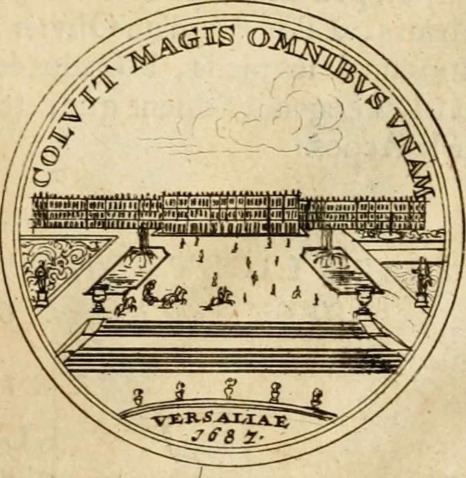An illustration from Histoire du roy Louis le Grand, par les medailles, emblêmes, deuises, jettons, inscriptions, armoiries, et autres monumens publics, 1691, leaf 52