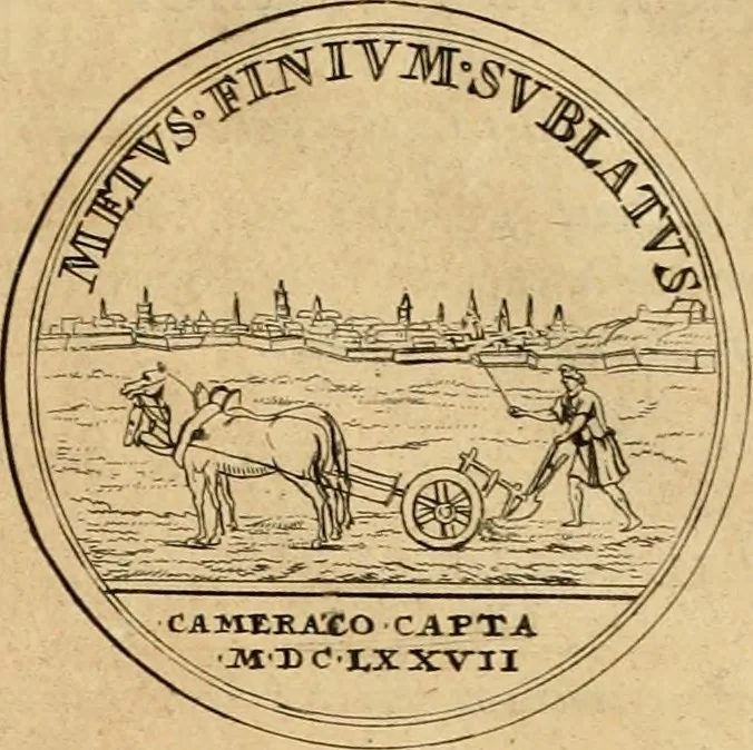 An illustration from Histoire du roy Louis le Grand, par les medailles, emblêmes, deuises, jettons, inscriptions, armoiries, et autres monumens publics, 1691, leaf 56