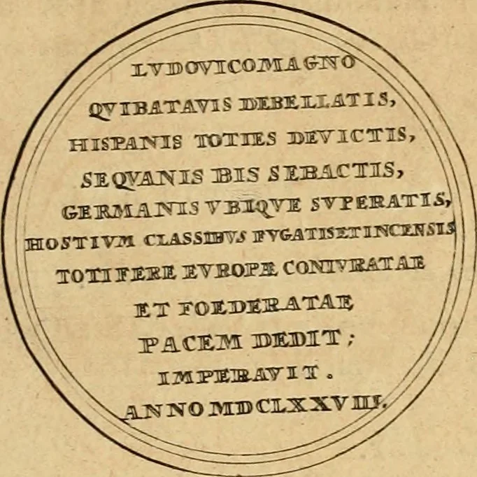 An illustration from Histoire du roy Louis le Grand, par les medailles, emblêmes, deuises, jettons, inscriptions, armoiries, et autres monumens publics, 1691, leaf 56