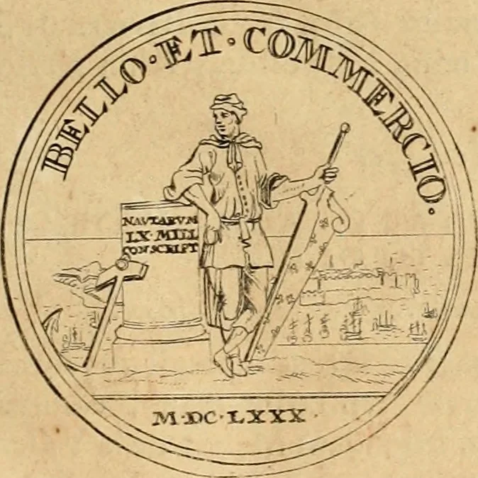 An illustration from Histoire du roy Louis le Grand, par les medailles, emblêmes, deuises, jettons, inscriptions, armoiries, et autres monumens publics, 1691, leaf 56