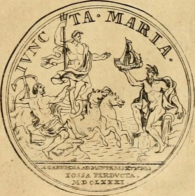 An illustration from Histoire du roy Louis le Grand, par les medailles, emblêmes, deuises, jettons, inscriptions, armoiries, et autres monumens publics, 1691, leaf 56