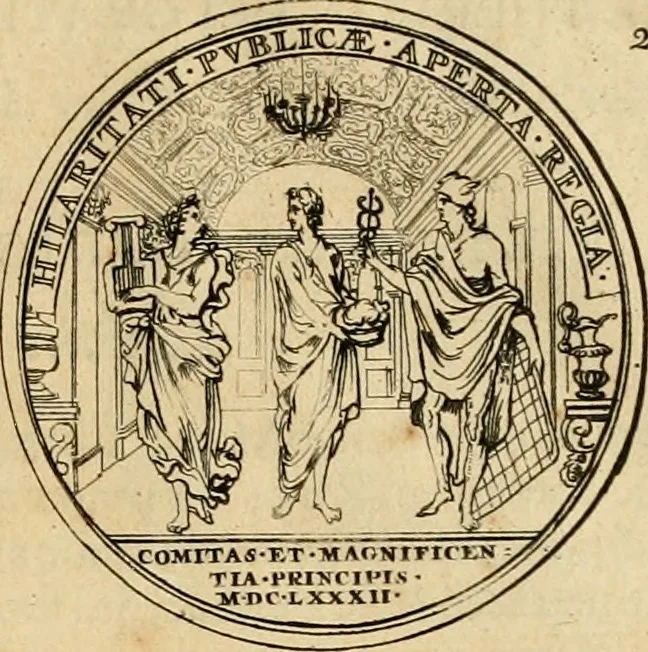 An illustration from Histoire du roy Louis le Grand, par les medailles, emblêmes, deuises, jettons, inscriptions, armoiries, et autres monumens publics, 1691, leaf 58