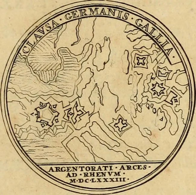 An illustration from Histoire du roy Louis le Grand, par les medailles, emblêmes, deuises, jettons, inscriptions, armoiries, et autres monumens publics, 1691, leaf 58