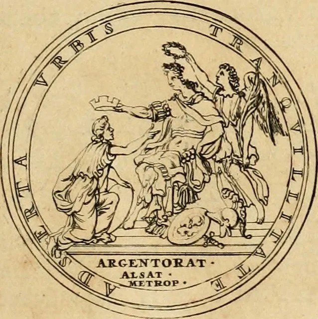 An illustration from Histoire du roy Louis le Grand, par les medailles, emblêmes, deuises, jettons, inscriptions, armoiries, et autres monumens publics, 1691, leaf 58
