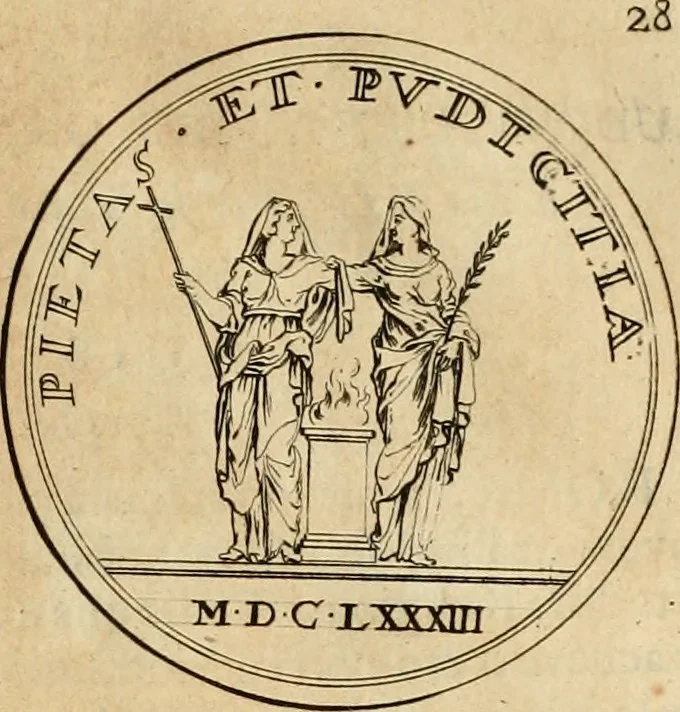 An illustration from Histoire du roy Louis le Grand, par les medailles, emblêmes, deuises, jettons, inscriptions, armoiries, et autres monumens publics, 1691, leaf 60
