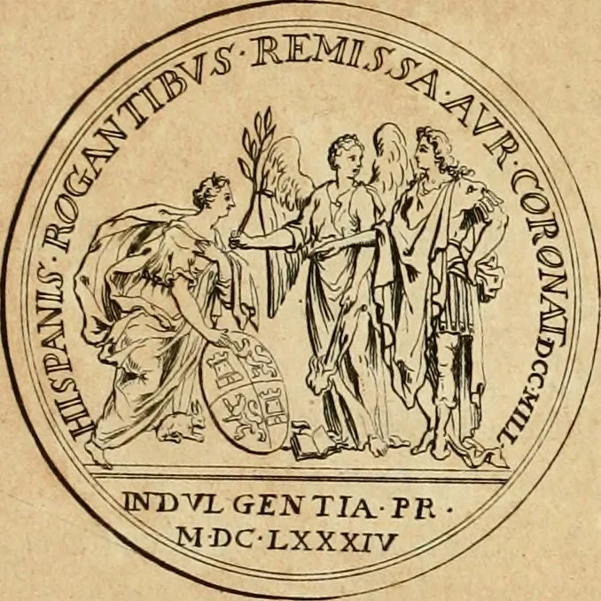 An illustration from Histoire du roy Louis le Grand, par les medailles, emblêmes, deuises, jettons, inscriptions, armoiries, et autres monumens publics, 1691, leaf 60