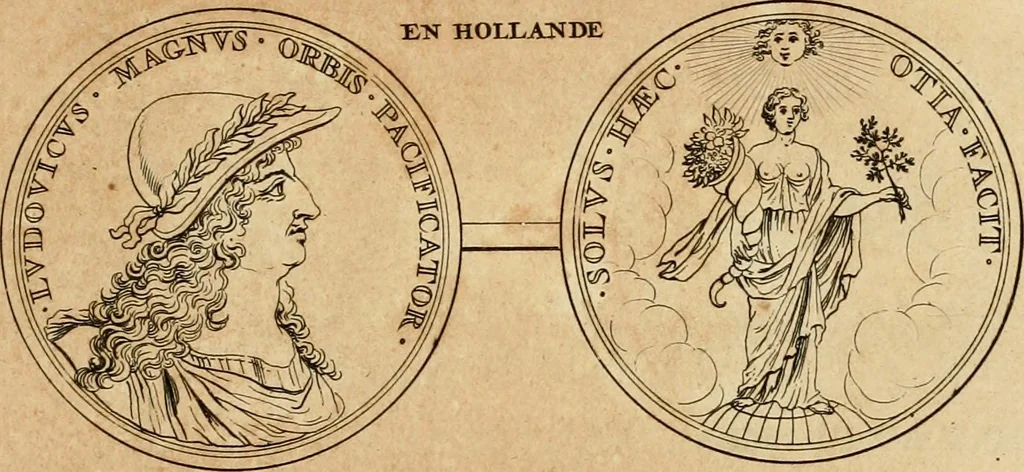 An illustration from Histoire du roy Louis le Grand, par les medailles, emblêmes, deuises, jettons, inscriptions, armoiries, et autres monumens publics, 1691, leaf 62